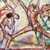 Large Spanish Expressionist Oil Painting Dancing Male Ballerina's