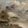 Atmospheric Antique Scottish Highlands Loch Landscape Signed Oil Painting