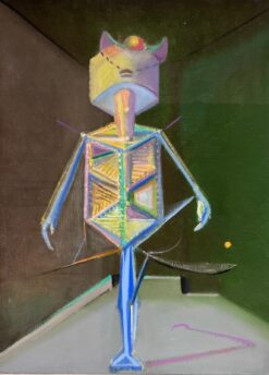 1970’s French Surrealist Signed Oil Painting Abstract Robotic Figure