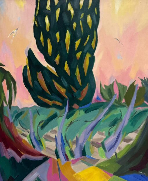 1960's French Post-Impressionist Signed Oil Painting Olive Tree in Provence