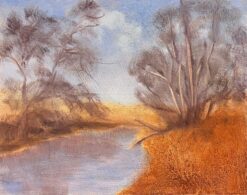 Contemporary British Oil Painting Orange Bay Along The Purple Stream