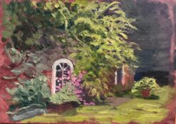 Flower Garden Window Modern British Impressionist Oil Painting
