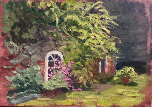 Flower Garden Window Modern British Impressionist Oil Painting