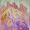 Contemporary British Oil Painting Pink Town On Purple Mountains Landscape