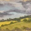 Contemporary British Oil Painting Grey Clouds Over Green Fields