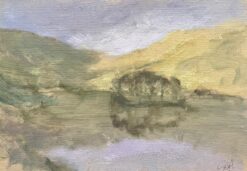Cloudy Sky Lake Reflection Contemporary British Oil Painting