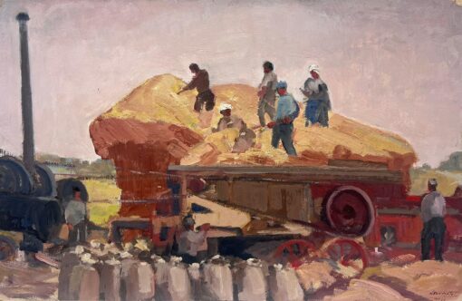 French Impressionist Oil Painting Mid 1900-1999 Harvest Workers in Field