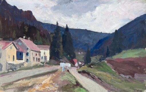 Vintage French Impressionist Oil Painting Two Paths Colliding