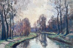 Vintage French Impressionist Oil Painting Swirly Path Along River Bank