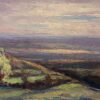 Vintage French Oil Painting Of A Purple Sky Landscape Onto The Green Hills