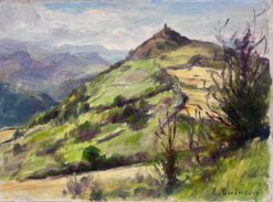 French Impressionist Signed Oil Painting Church On Top Of Steep Green Hill