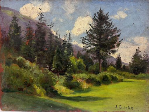 1930's French Impressionist Signed Oil Painting Green Woodland Landscape