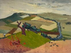 Mid Century French Cubist Expressionist Rural Fields Landscape Oil Painting