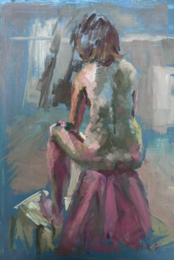 English Impressionist Oil Painting Artists Nude Model Sat Facing Wall