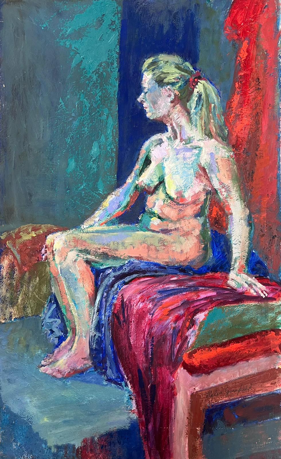 1900-1999 English Impressionist Oil Painting Artists Nude Model Posed On Bed