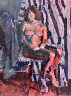 English Impressionist Oil Painting Pink Artists Nude Model Posed On Bed