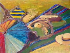 Nude Lady Sunbathing on Beach British Modernist 1900-1999 Oil Painting