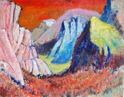 1900-1999 British Modernist Abstract Colourful Mountains Red Sky