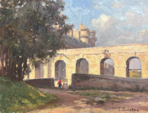 Ancient Aqueduct & French City 1930's French Impressionist Signed Oil Painting
