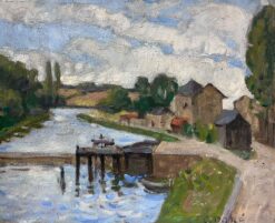 Original French Pont Aven School Oil Painting Tranquil River Oise Landscape