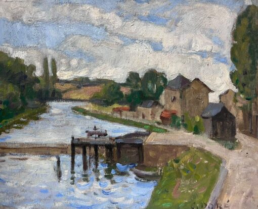 Original French Pont Aven School Oil Painting Tranquil River Oise Landscape