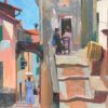 Provencal Sunny Old Town & Figures 1930's French Post Impressionist Oil Painting