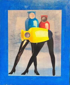 1980's French Abstract Surrealist Original Oil Amazing Bright Color Figures
