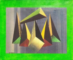 Large 1980's French Abstract Surrealist Original Oil Amazing Bright Green Colors