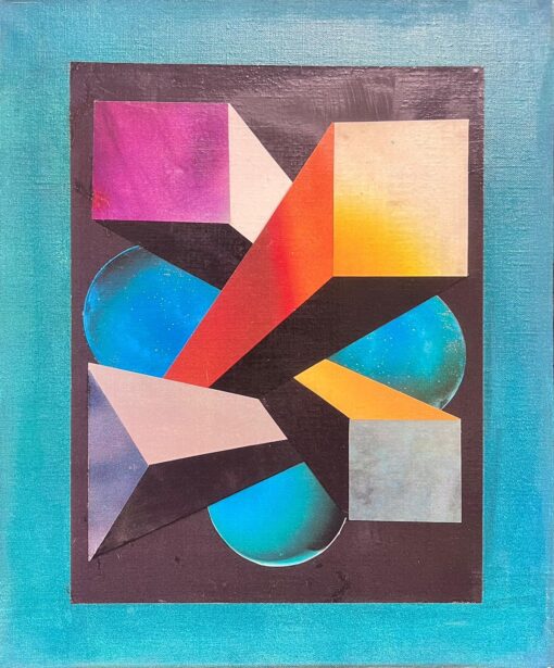 1980's French Abstract Surrealist Original Oil Amazing Bright Colors