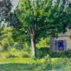 1930's French Impressionist Painting Bright Green Summer Garden Trees