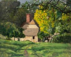 1930's French Impressionist Painting Country House In Spring Green Woodlands