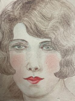 Red Lip Blue Eyed Portrait of Elegant Young Society Lady Exquisite Drawing