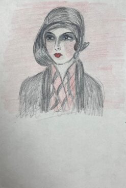 Portrait of Elegant Young Society Lady In Which Head Scarf  Exquisite Drawing