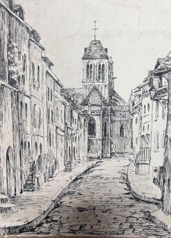 French Impressionist Black and White Tall Building Street
