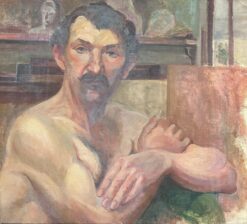 Mid 1900-1999 French Nude Man Folding his Arms posing for Portrait, oil paint