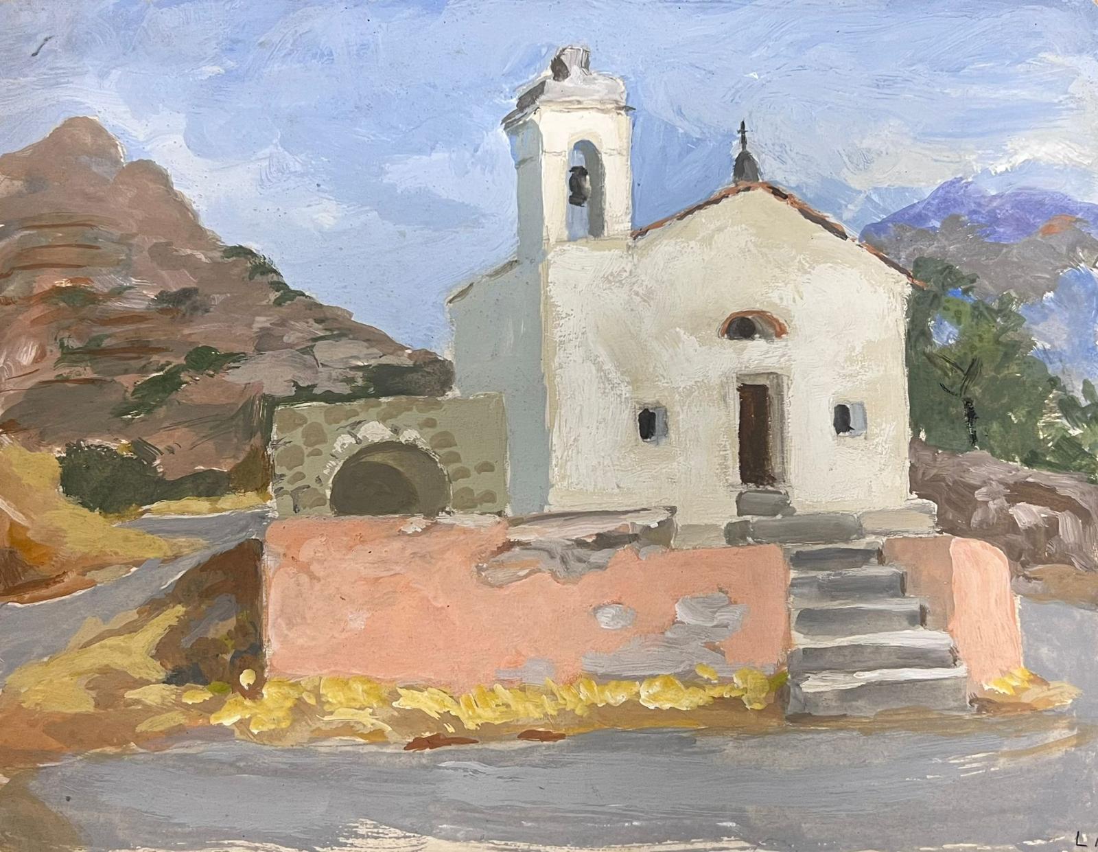 1930's Italian Southern Old Church Memorial in Landscape by Female French artist