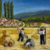 1930's French Post-Impressionist Oil Harvest Workers in Golden Wheat Fields