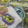 1930's French Impressionist Oil Summer Garden Table Pears and Straw Sun Hat