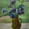 French Impressionist Still Life Purple Anemone's In Brown Vase