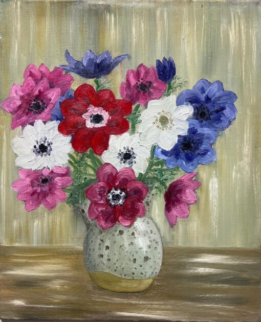 Mid 1900-1999 French Impressionist Colourful Flowers in Vase Vintage Painting