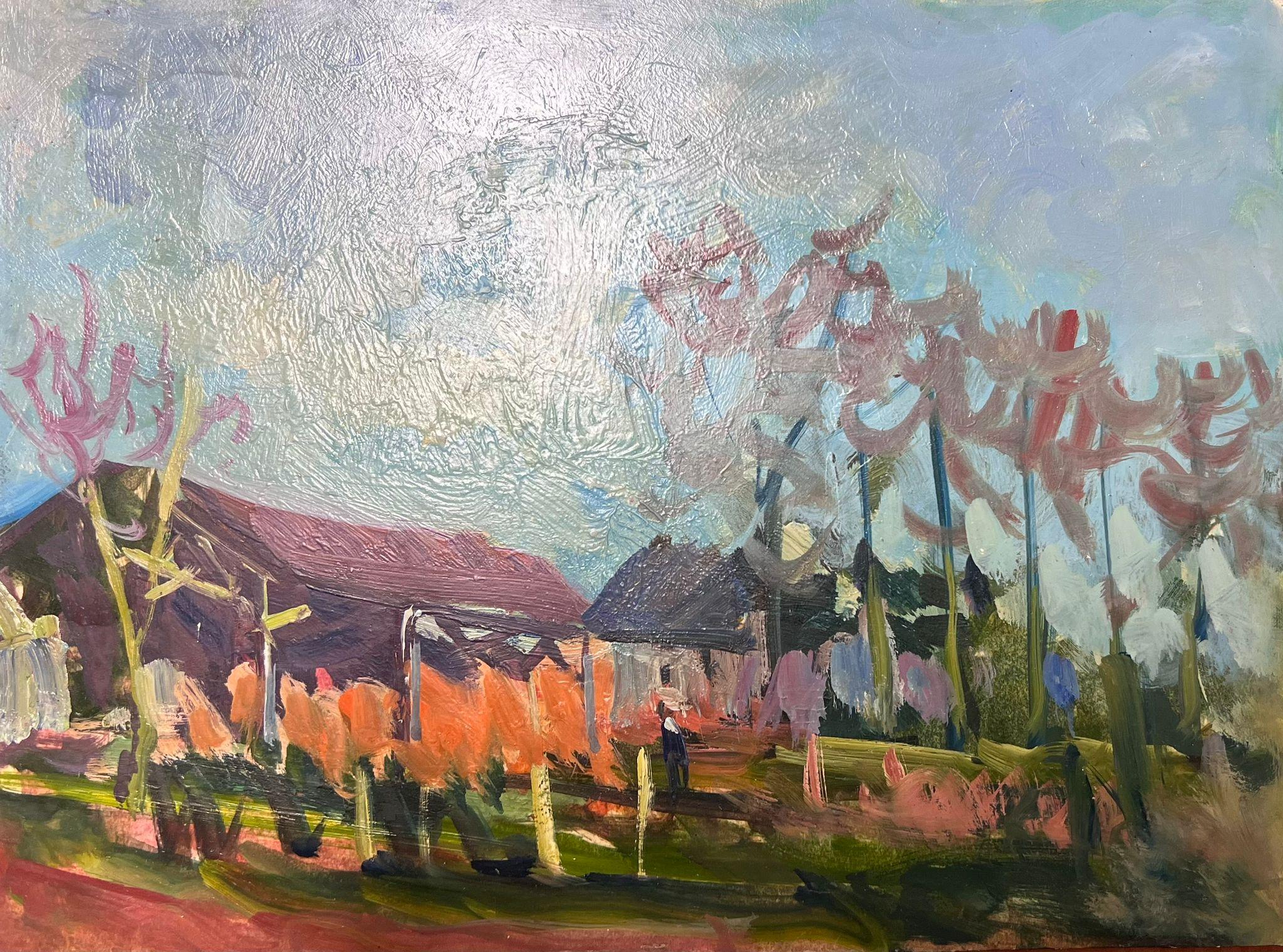 French Impressionist Oil Landscape Summer Yard