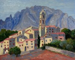 Contemporary French Impressionist Oil Red Roof Bell Tower Village Landscape