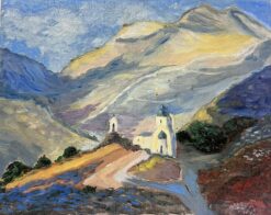 Contemporary French Impressionist Oil White Church In The Mountains