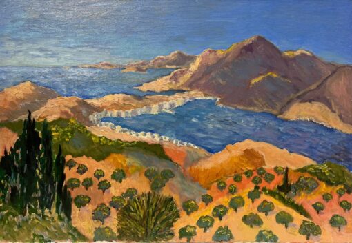Contemporary French Impressionist Oil Olive Groves Mediterranean Sea