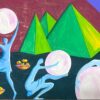 Contemporary British Abstract Original Painting Surrealist Figures Pyramids