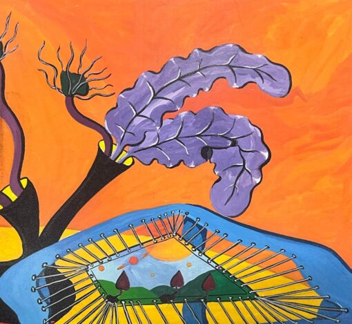 Contemporary British Abstract Original Painting Purple Coral Wacky Landscape