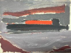 1900-1999 German Modernist Oil Painting Grey and Red Sea Landscape