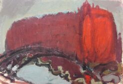 1900-1999 German Modernist Oil Painting Brown Bridge In Red Sky