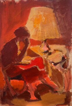 1900-1999 German Modernist Oil Painting Lady Reading In Orange Interior
