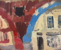 1900-1999 German Modernist Oil Painting Town Arch Ways